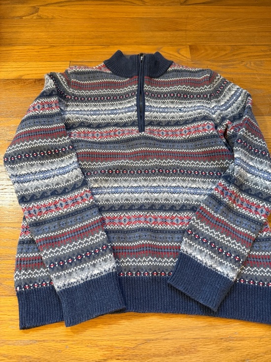 Vineyard Vines Other - Vineyard Vines Men's Navy, Gray & Red Fair Isle Half-Zip Sweater